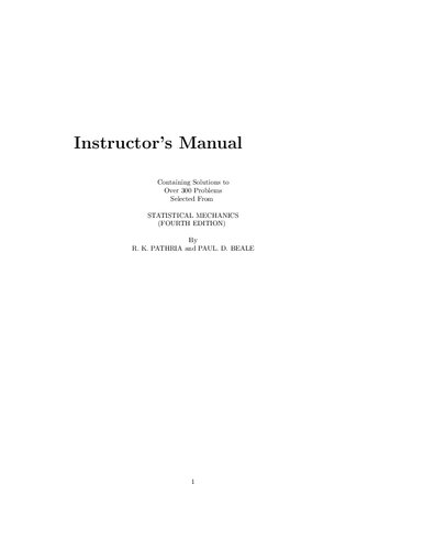 Statistical Mechanics (Instructor's Solution Manual) - 4th ed