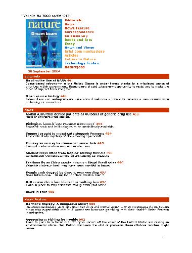 Nature (Vol. 431, No. 7008, 30 September 2004)