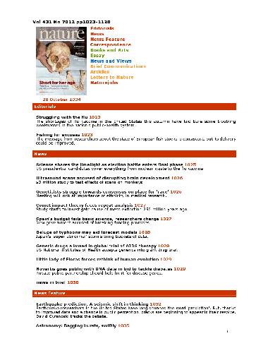 Nature (Vol. 431, No. 7012, 28 October 2004)