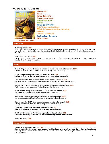 Nature (Vol. 431, No. 7014, 11 November 2004)