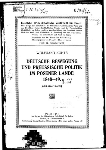 Deutsche Bewegung und preußische Politik im Posener Lande 1848-49