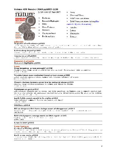 Nature (Vol. 435, No. 7045, 23 June 2005)