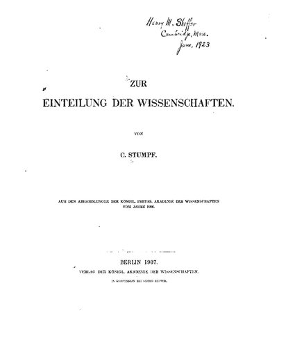 Zur Einteilung der Wissenschaften