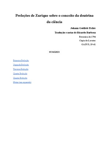 Preleções de Zurique sobre o conceito da doutrina da ciência