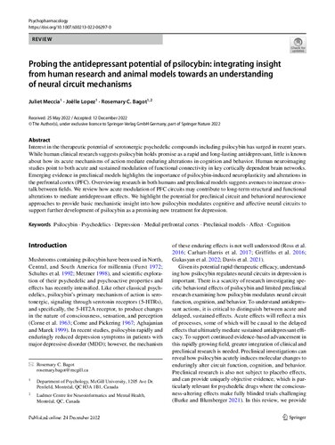 Probing the antidepressant potential of psilocybin: integrating insight  from human research and animal models towards an understanding  of neural circuit mechanisms