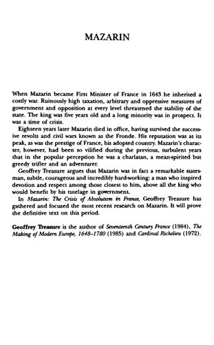 Mazarin: The Crisis of Absolutism in France