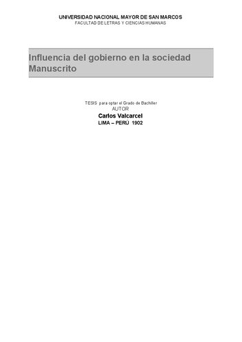 Influencia del gobierno en la sociedad. Manuscrito