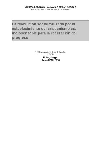 La revolución social causada por el establecimiento del cristianismo era indispensable para la realización del progreso