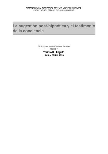 La sugestión post-hipnótica y el testimonio de la conciencia