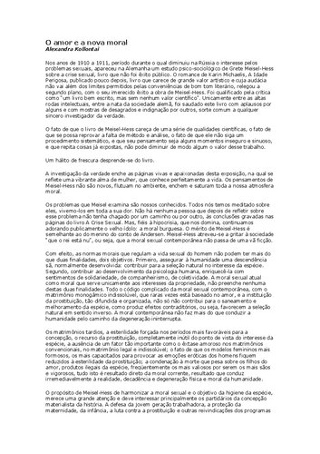 O amor e a nova moral