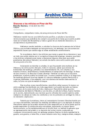 Discurso a las milicias en Pinar del Río