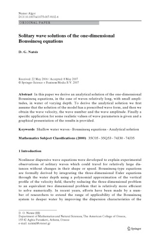 Solitary wave solutions of the one-dimensional Boussinesq equations