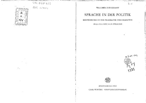 Sprache in der Politik. Einführung in Pragmatik und Semantik der politischen Sprache