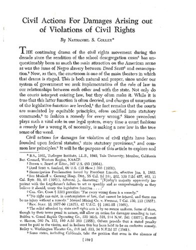 Civil Actions For Damages Arising out of Violations of Civil Rights