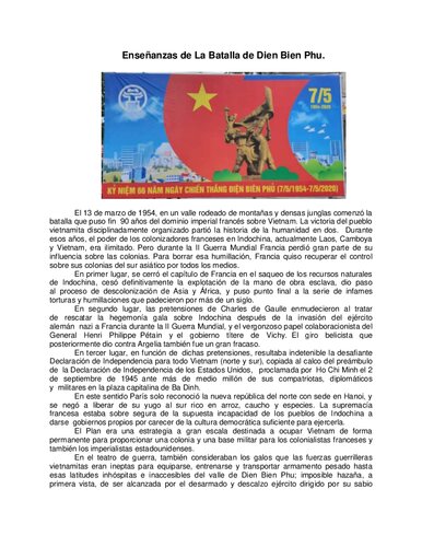 Enseñanzas de La Batalla de Dien Bien Phu