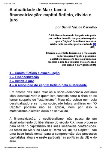 A atualidade de Marx face à financeirização: capital fictício, dívida e juro