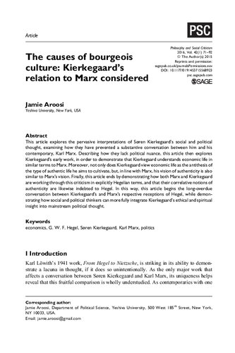 The causes of bourgeois culture: Kierkegaard's relation to Marx considered