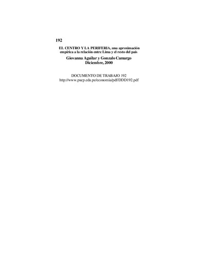 El centro y la periferia, una aproximación empírica a la relación entre Lima y el resto del país