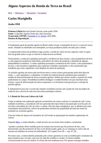 Alguns aspectos da renda da terra no Brasil