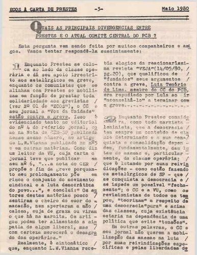 Quais as principais divergências entre Prestes e o atual Comitê Central do Partido Comunista Brasileiro (PCB)?