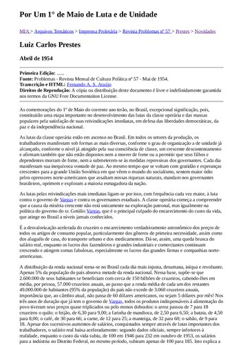 Por um primeiro de maio de luta e de unidade