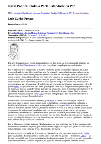 Nossa política: Stalin, o porta estandarte da paz