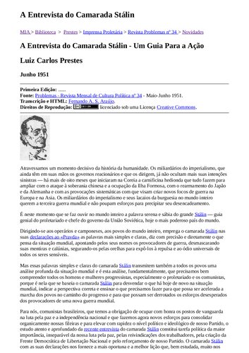 A entrevista do camarada Stalin: um guia para a ação