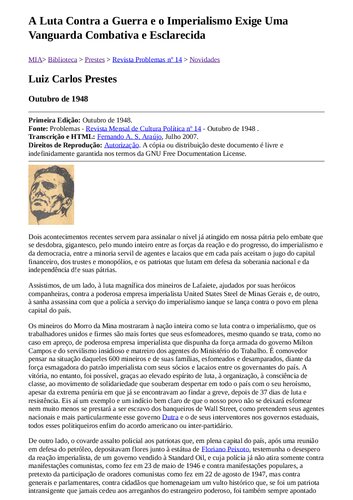 A luta contra a guerra e o imperialismo exige uma vanguarda combativa e esclarecida