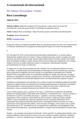 A reconstrução da Internacional