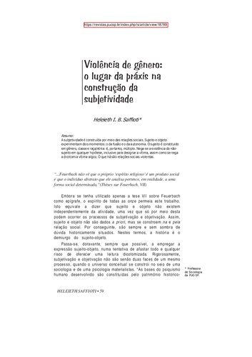 Violência de gênero: o lugar da práxis na construção da subjetividade