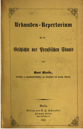 Urkunden-Repertorium für die Geschichte des Preußischen Staates