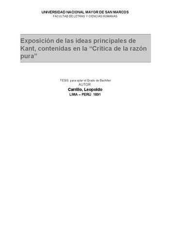 Exposición de las ideas principales de Kant, contenidas en la 