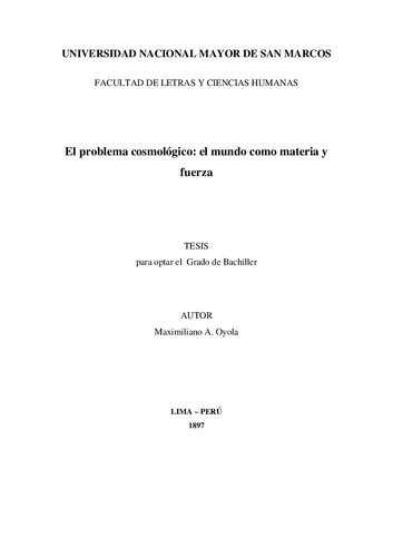 El problema cosmológico: el mundo como materia y fuerza