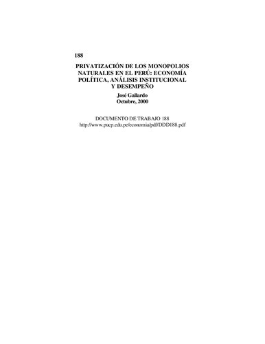 Privatización de los monopolios naturales en el Perú: economía política, análisis institucional y desempeño