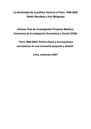 La efectividad de la política fiscal en el Perú: 1980-2006