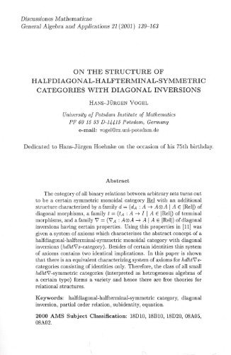 On the structure of halfdiagonal-halfterminal-symmetric categories with diagonal inversions