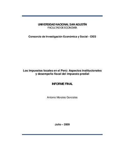 Los impuestos locales en el Perú: Aspectos institucionales y desempeño fiscal del impuesto predial