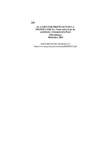 El carácter procíclico de la política fiscal: Notas sobre la ley de prudencia y transparencia fiscal