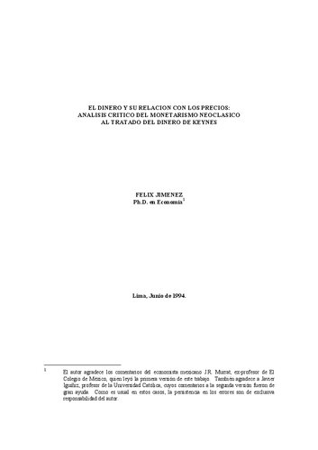 El dinero y su relación con los precios: Análisis crítico del monetarismo neoclásico al Tratado del dinero de Keynes