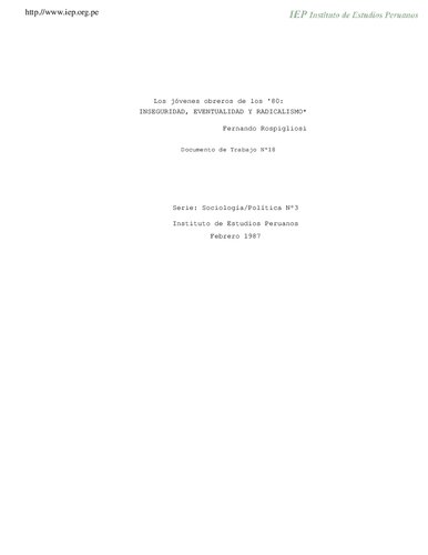 Los jóvenes obreros de los '80: inseguridad, eventualidad y radicalismo (Perú)