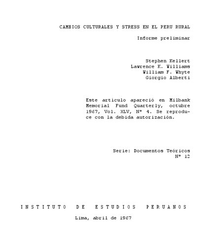 Cambios culturales y stress en el Perú rural