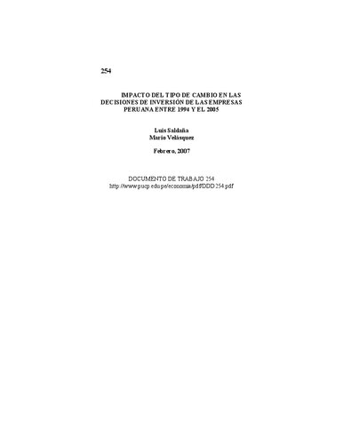Impacto del tipo de cambio en las decisiones de inversión de las empresas peruana entre 1994 y el 2005