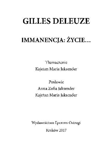 Immanencja: życie...