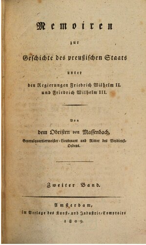 Memoiren zur Geschichte des Preußischen Staates unter den Regierungen Friedrich Wilhelm II. und Friedrich Wilhelm III.