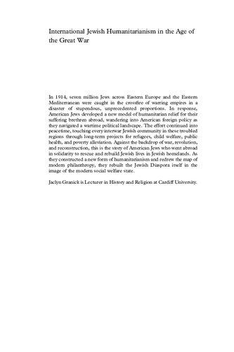 International Jewish Humanitarianism in the Age of the Great War