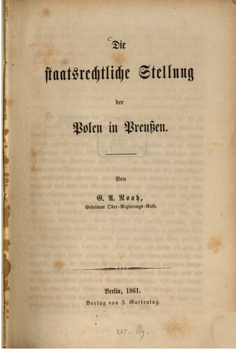 Die staatsrechtliche Stellung der Polen in Preußen