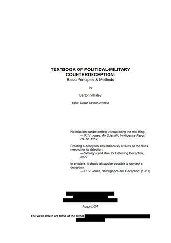 Textbook of Political-military Counterdeception: Basic Principles & Methods