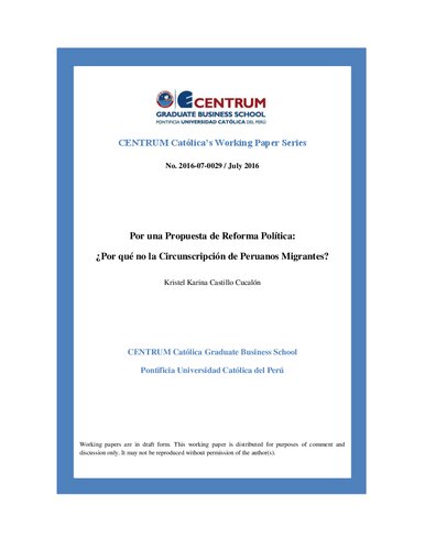 Por una Propuesta de Reforma Política: ¿Por qué no la Circunscripción de Peruanos Migrantes?