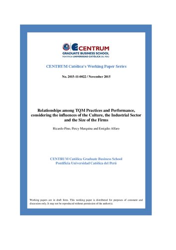 Relationships among TQM Practices and Performance, considering the influences of the Culture, the Industrial Sector and the Size of the Firms