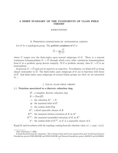 A brief summary of the main statements of class field theory